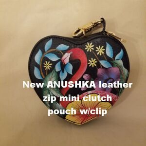 New Anushka leather mini heart bag w/clip hand painted